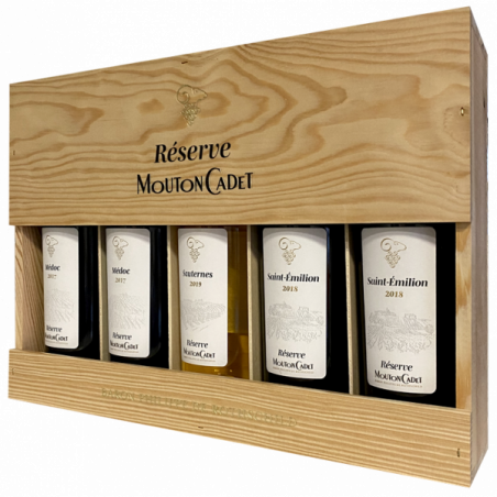 Caisse Bois  5 bouteilles Réserve Mouton Cadet - Baron Philippe de Rothschild