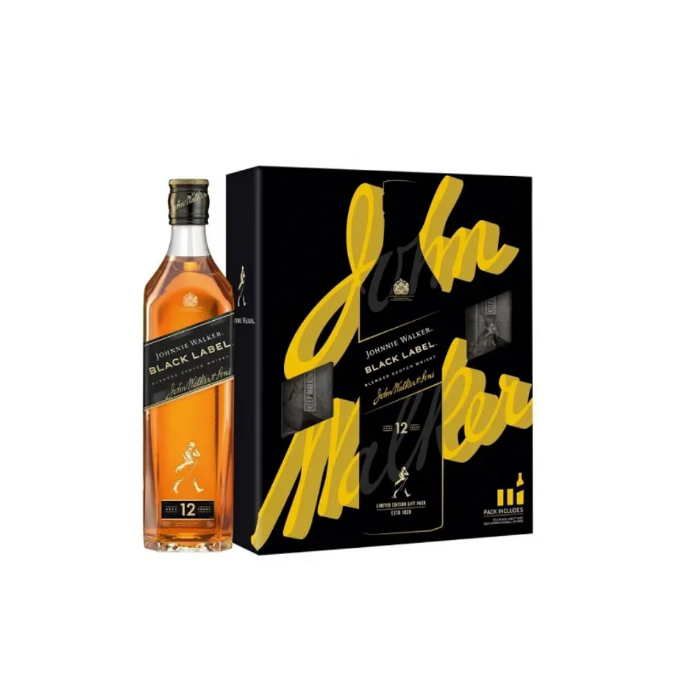 Coffret Johnnie Walker Black Label 12 ans + 2 verres  Blended Whisky 70 cl