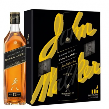 Coffret Johnnie Walker Black Label 12 ans + 2 verres  Blended Whisky 70 cl