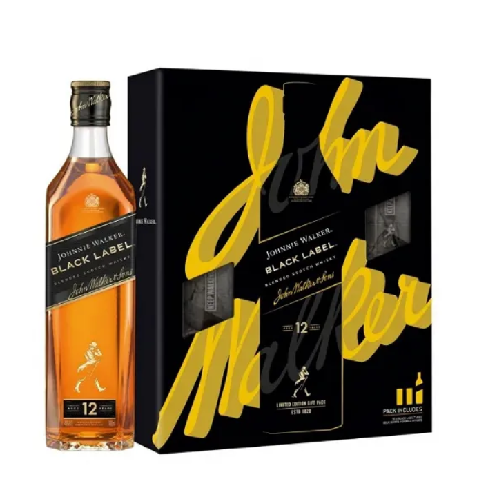 Coffret Johnnie Walker Black Label 12 ans + 2 verres  Blended Whisky 70 cl