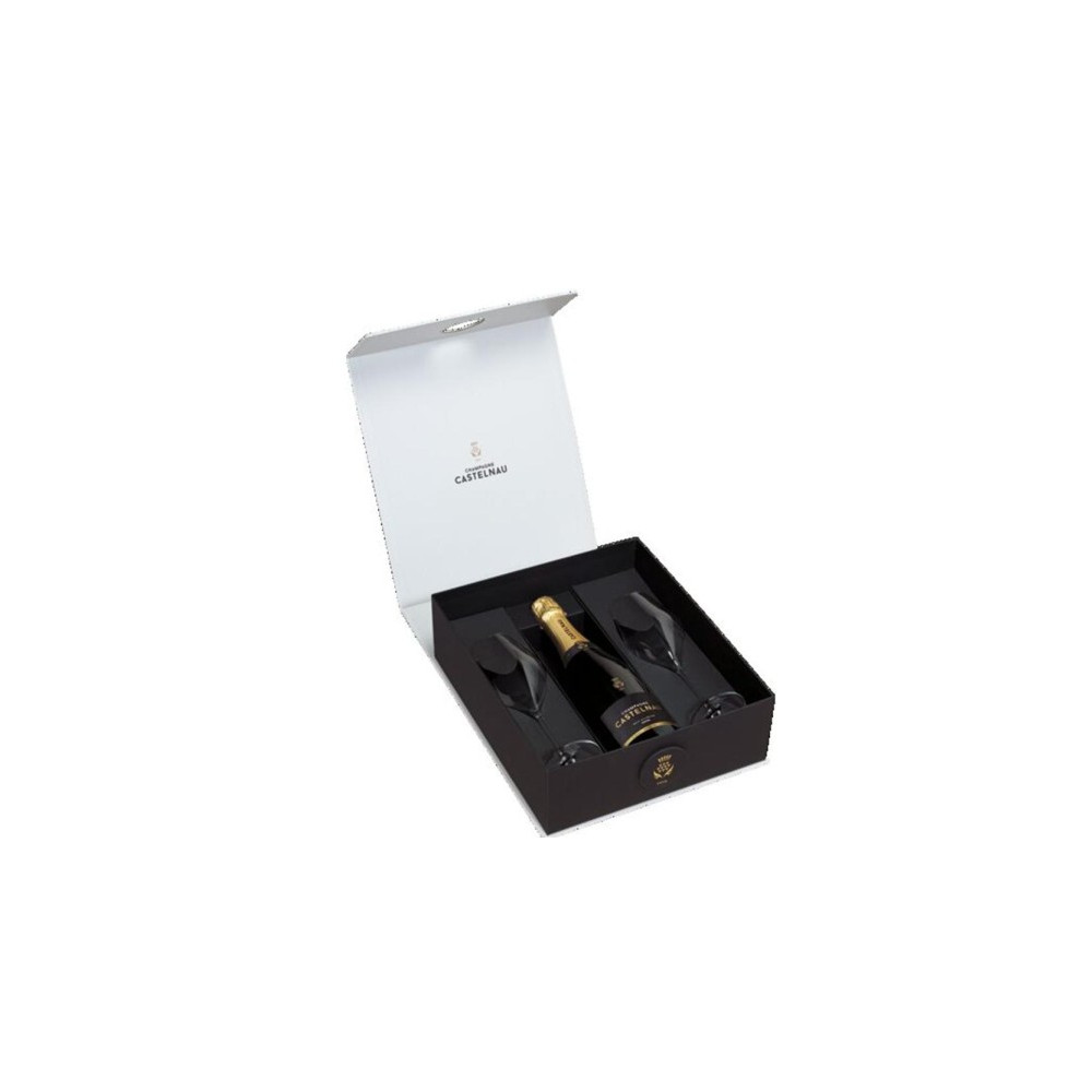 Coffret  1 bouteille + 2 verres - champagne Castlanau