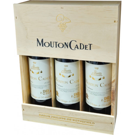 Caisse bois 3x75cl Mouton Cadet Cuvée Héritage 2023 -  Baron Philippe de Rothschild